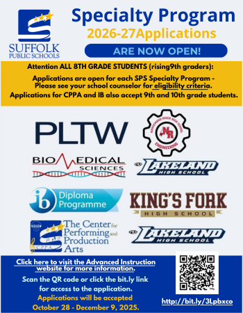 Suffolk Public Schools' Specialty Programs Application for the 2026-27 School Year.